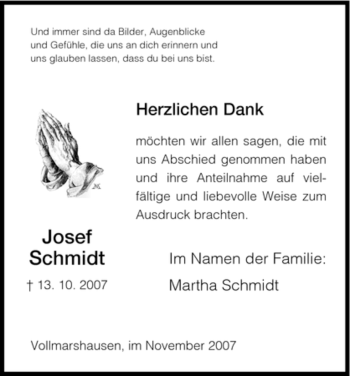 Todesanzeige von Josef Schmidt von HNA