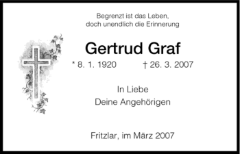 Todesanzeige von Gertrud Graf von HNA