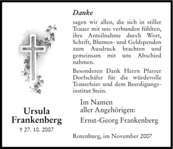 Todesanzeige von Ursula Frankenberg von HNA