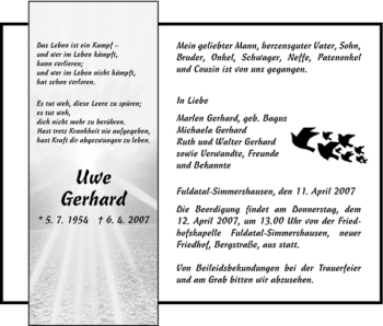 Todesanzeige von Uwe Gerhard von HNA