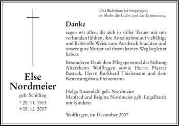 Todesanzeige von Else Nordmeier von HNA