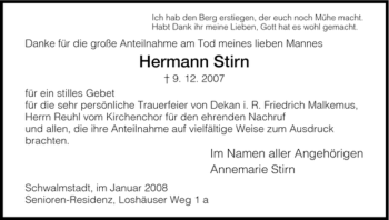 Todesanzeige von Hermann Stirn von HNA