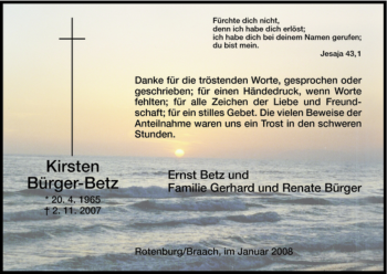 Todesanzeige von Kirsten Bürger-Betz von HNA
