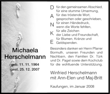 Todesanzeige von Michaela Herschelmann von HNA