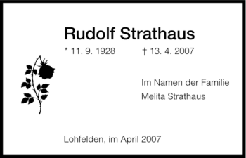 Todesanzeige von Rudolf Strathaus von HNA