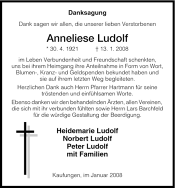 Todesanzeige von Anneliese Ludolf von HNA