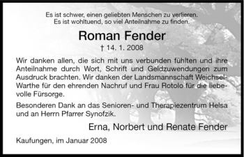 Todesanzeige von Roman Fender von HNA