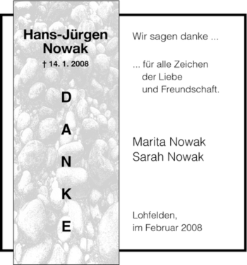 Todesanzeige von Hans-Juergen Nowak von HNA
