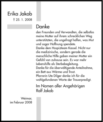 Todesanzeige von Erika Jacob von HNA