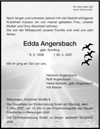 Todesanzeige von Edda Angersbach von HNA