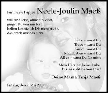 Todesanzeige von Neele-Joulin Maeß von HNA