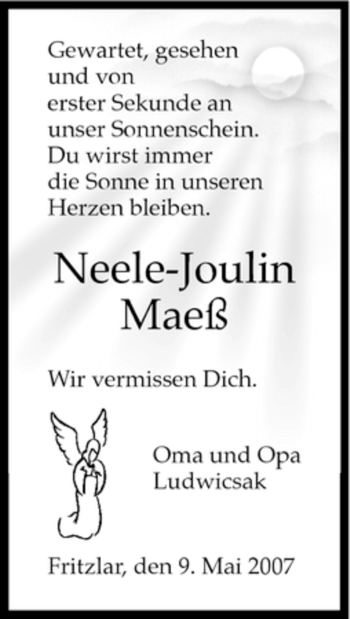 Todesanzeige von Neele-Joulin Maeß von HNA