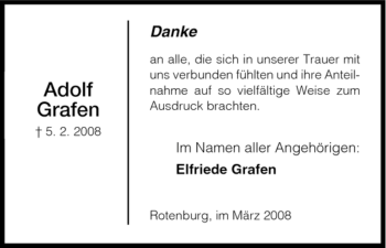 Todesanzeige von Adolf Grafen von HNA