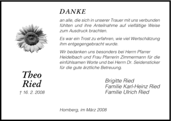 Todesanzeige von Theo Ried von HNA