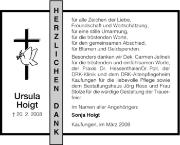 Todesanzeige von Ursula Hoigt von HNA