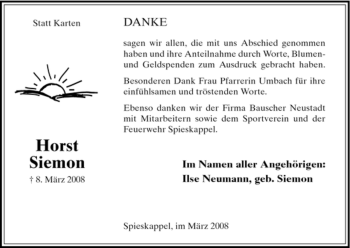 Todesanzeige von Horst Siemon von HNA