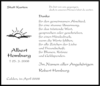 Todesanzeige von Albert Homburg von HNA