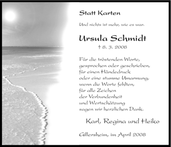 Todesanzeige von Ursula Schmidt von HNA