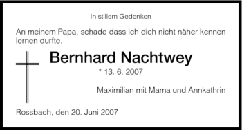 Todesanzeige von Bernhard Nachtwey von HNA