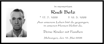 Todesanzeige von Rudi Belz von HNA