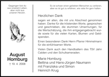 Todesanzeige von August Homburg von HNA