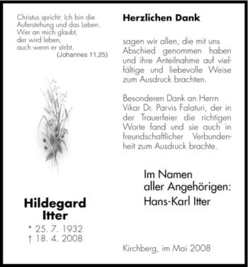 Todesanzeige von Hildegard Itter von HNA