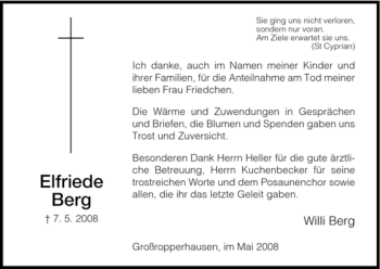 Todesanzeige von Elfriede Berg von HNA
