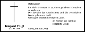 Todesanzeige von Irmgard Voigt von HNA