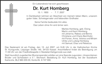 Todesanzeige von Kurt Homberg von HNA