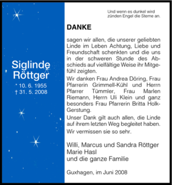 Todesanzeige von Siglinde Röttger von HNA