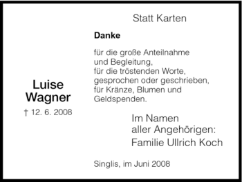 Todesanzeige von Luise Wagner von HNA