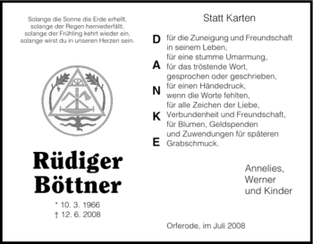 Todesanzeige von Rüdiger Böttner von HNA