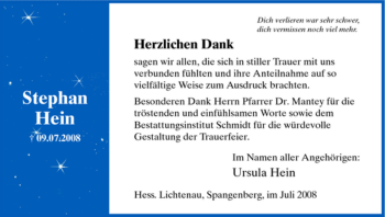 Todesanzeige von Stephan Hein von HNA