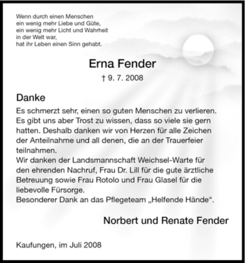 Todesanzeige von Erna Fender von HNA