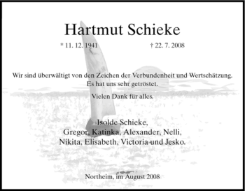 Todesanzeige von Hartmut Schieke von HNA