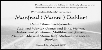 Todesanzeige von Manfred Behlert von HNA