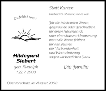 Todesanzeige von Hildegard Siebert von HNA