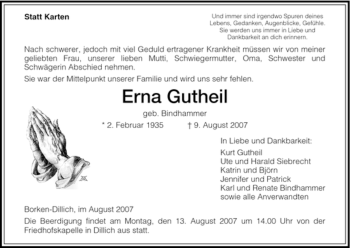 Todesanzeige von Erna Gutheil von HNA