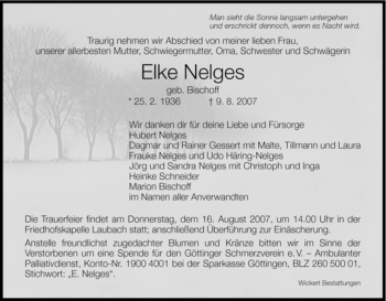 Todesanzeige von Elke Nelges von HNA