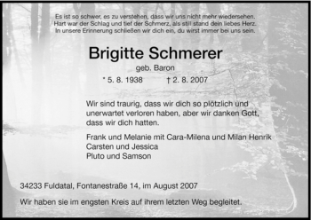 Todesanzeige von Brigitte Schmerer von HNA