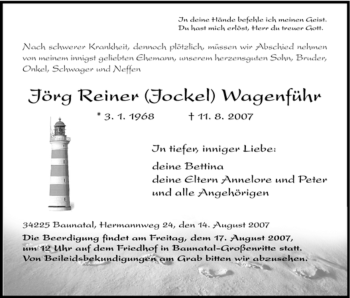 Todesanzeige von Jörg Reiner Wagenführ von HNA