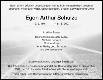 Todesanzeige von Egon Arthur von HNA
