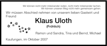 Todesanzeige von Klaus Uloth von HNA
