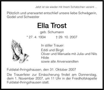 Todesanzeige von Ella Trost von HNA