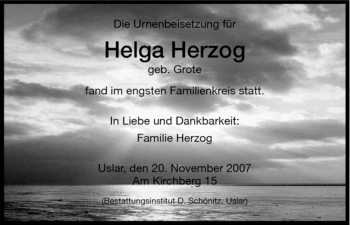 Todesanzeige von Helga Herzog von HNA