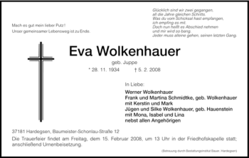 Todesanzeige von Eva Wolkenhauer von HNA