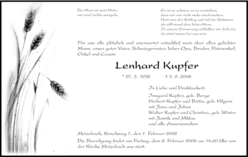 Todesanzeige von Lenhard Kupfer von HNA