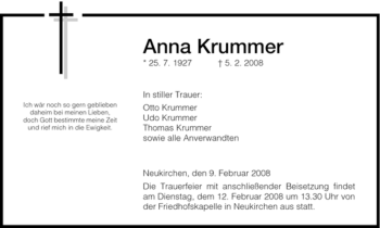 Todesanzeige von Anna Krummer von HNA