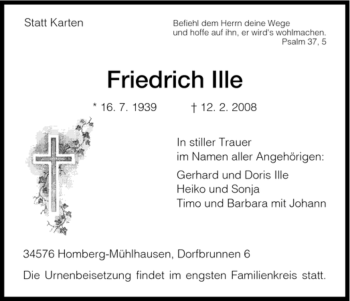Todesanzeige von Friedrich Ille von HNA