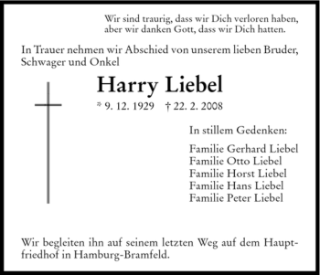 Todesanzeige von Harry Liebel von HNA